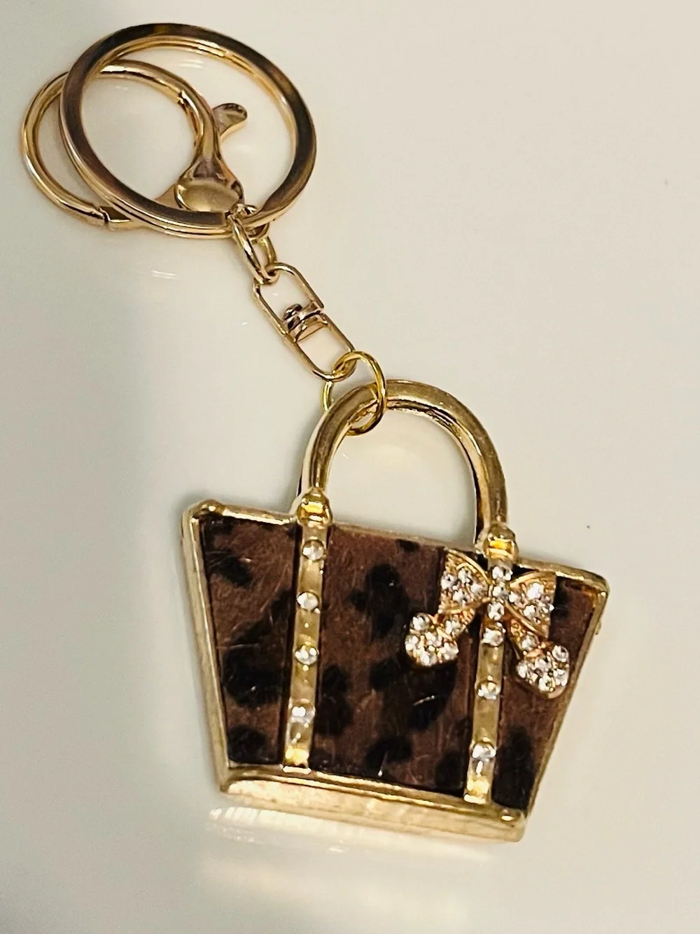 New Gold-Tone Leopard Print Handbag Keychain/ Bag Charm #447